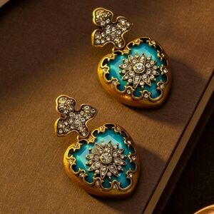 Gold and Blue Heart Earrings